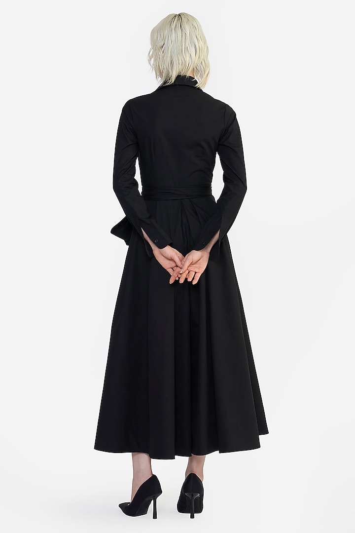 Black Cotton Thread Embroidered Cocktail Shirt Dress by Gauri and Nainika at Pernia's Pop Up Shop