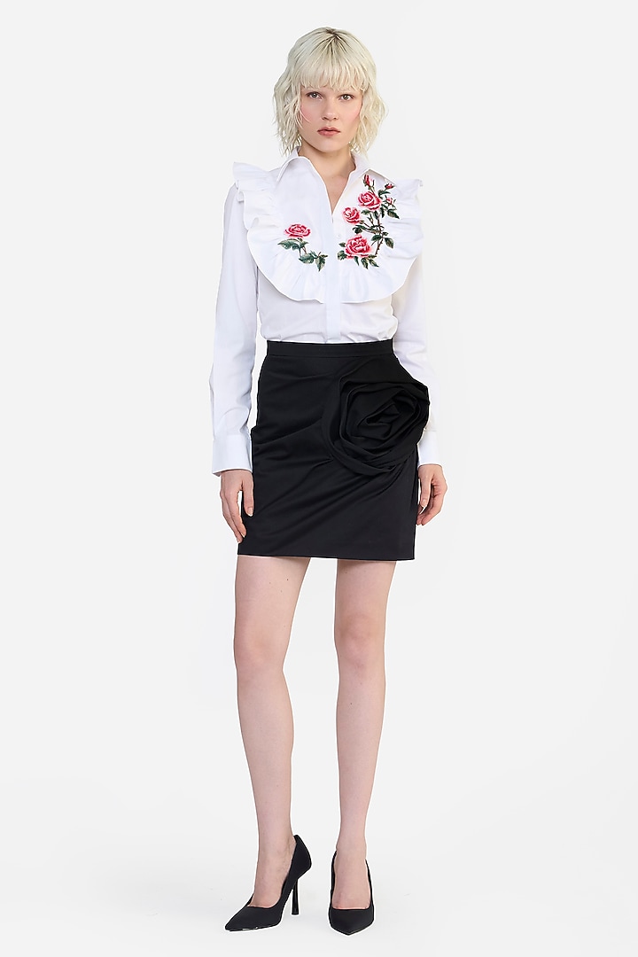 White Cotton Thread Embroidered Ruffle Shirt by Gauri And Nainika at Pernia's Pop Up Shop