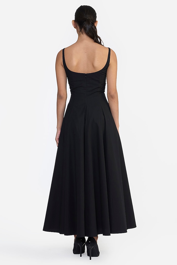 Black Cotton Thread Embroidered Midi Party Wear Dress by Gauri and Nainika at Pernia's Pop Up Shop