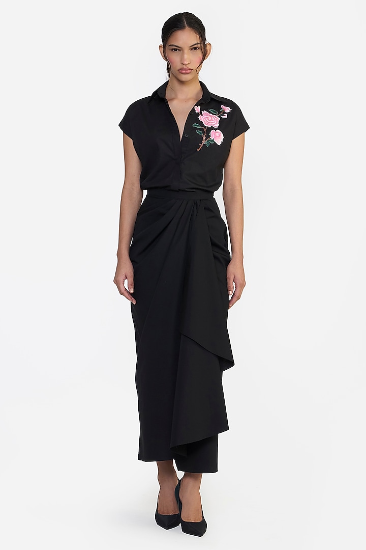 Black Cotton Draped Skirt by Gauri And Nainika at Pernia's Pop Up Shop