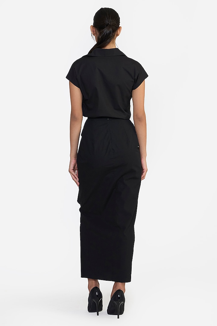 Black Cotton Draped Skirt by Gauri And Nainika at Pernia's Pop Up Shop