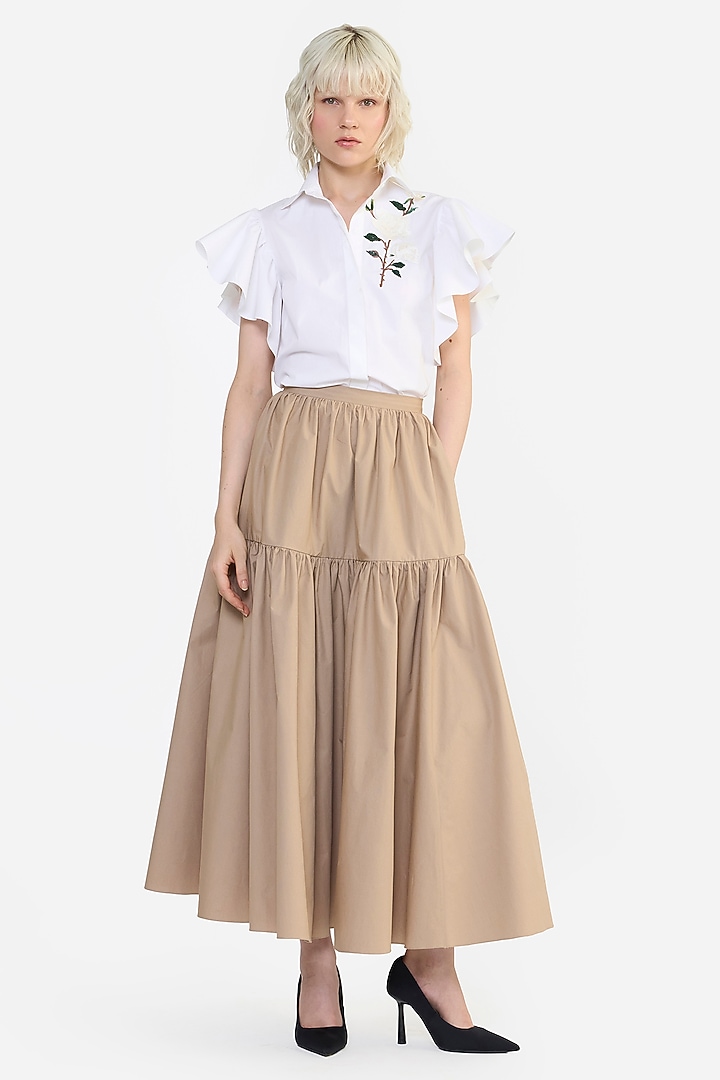 Khaki Cotton Skirt by Gauri and Nainika at Pernia's Pop Up Shop