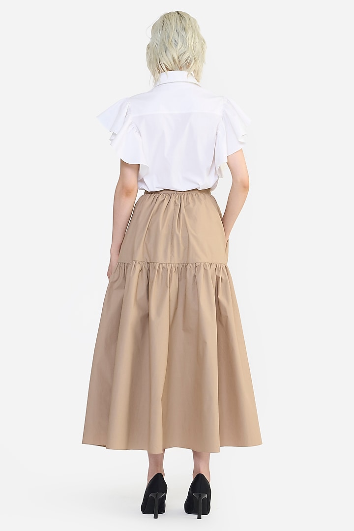 Khaki Cotton Skirt by Gauri and Nainika at Pernia's Pop Up Shop