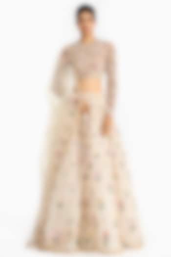 Ivory Tulle Bridal Lehenga Set by Gauri And Nainika at Pernia's Pop Up Shop