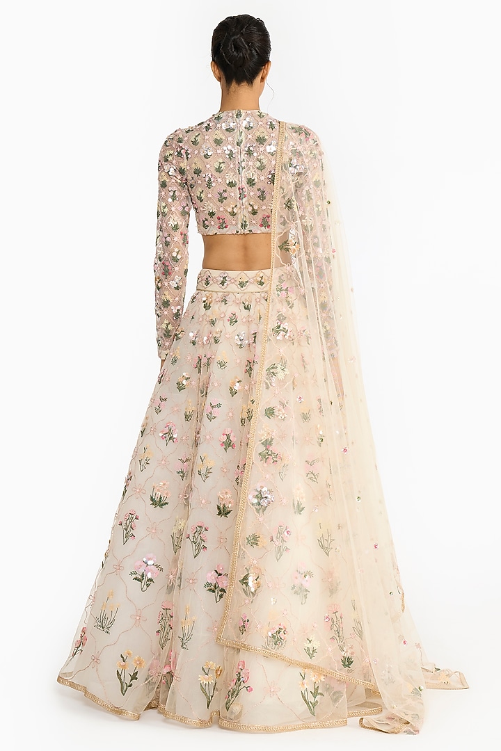 Ivory Tulle Bridal Lehenga Set by Gauri And Nainika at Pernia's Pop Up Shop