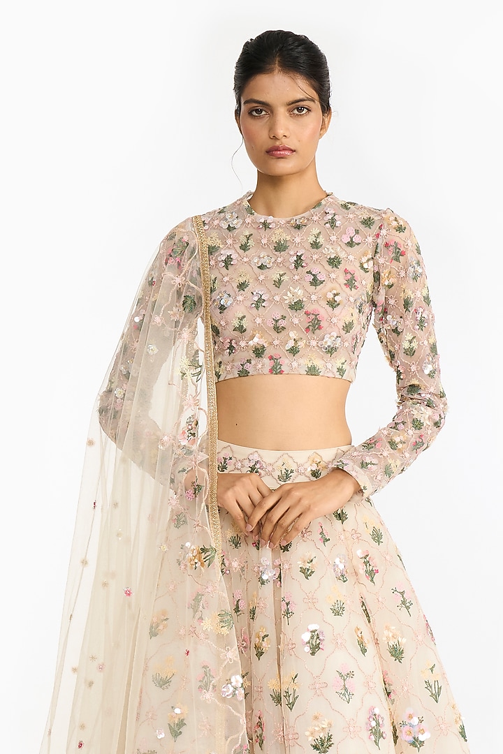 Ivory Tulle Bridal Lehenga Set by Gauri And Nainika at Pernia's Pop Up Shop