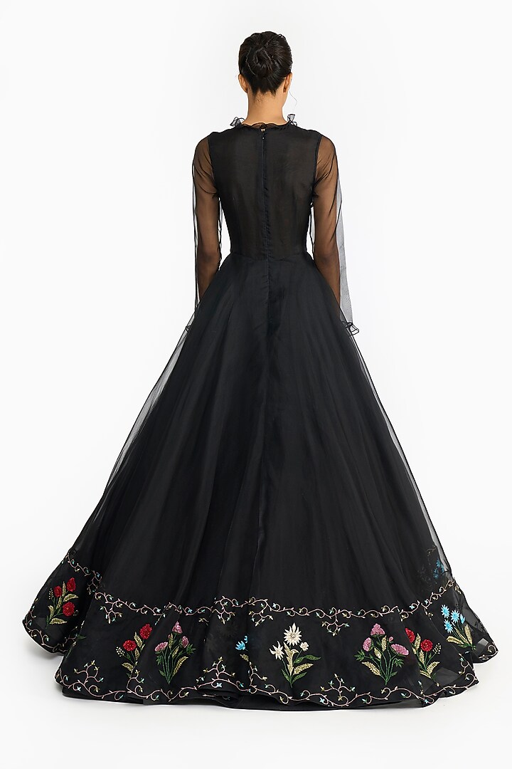 Black Silk Organza Embroidered Angrakha by Gauri And Nainika at Pernia's Pop Up Shop