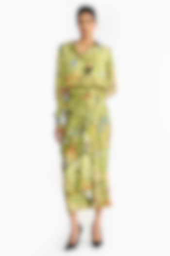 Green Pure Satin Chinoiserie Printed Skirt Set by Gauri And Nainika at Pernia's Pop Up Shop