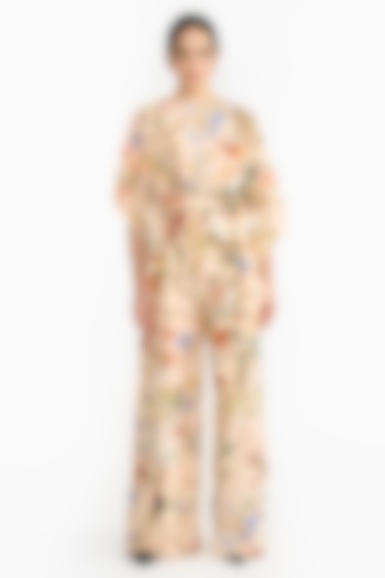 Peach Habutai Silk Chinoiserie Printed Kaftan Set by Gauri And Nainika at Pernia's Pop Up Shop