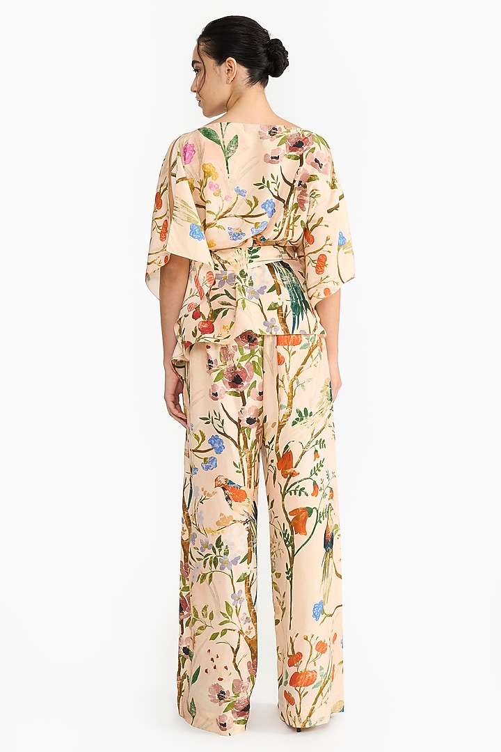 Peach Habutai Silk Chinoiserie Printed Kaftan Set by Gauri And Nainika at Pernia's Pop Up Shop