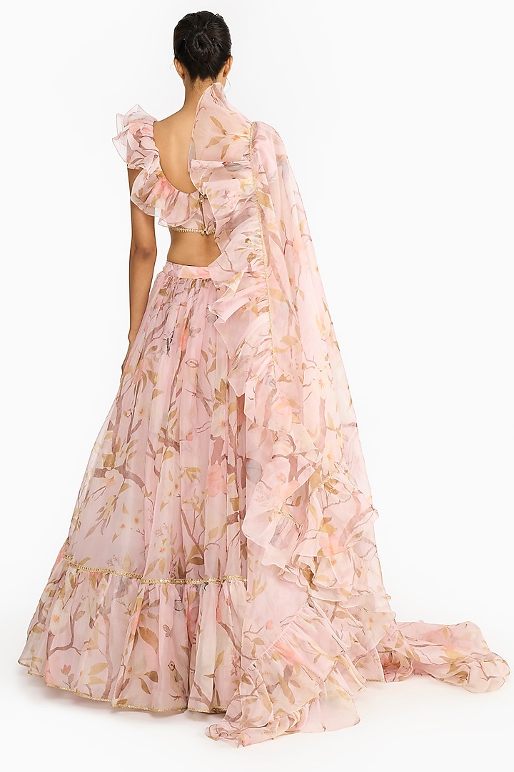 Light Pink Silk Organza Chinoiserie Printed Bridal Lehenga Set by Gauri And Nainika at Pernia's Pop Up Shop