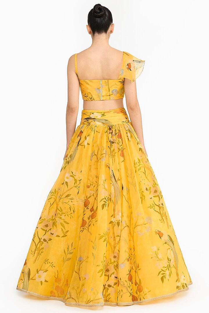 Yellow Silk Organza Chinoiserie Printed Wedding Lehenga Set by Gauri And Nainika at Pernia's Pop Up Shop
