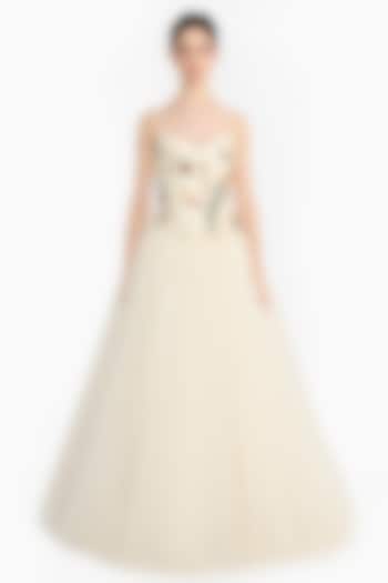 Ivory Tulle Voluminous Skirt Set by Gauri And Nainika at Pernia's Pop Up Shop