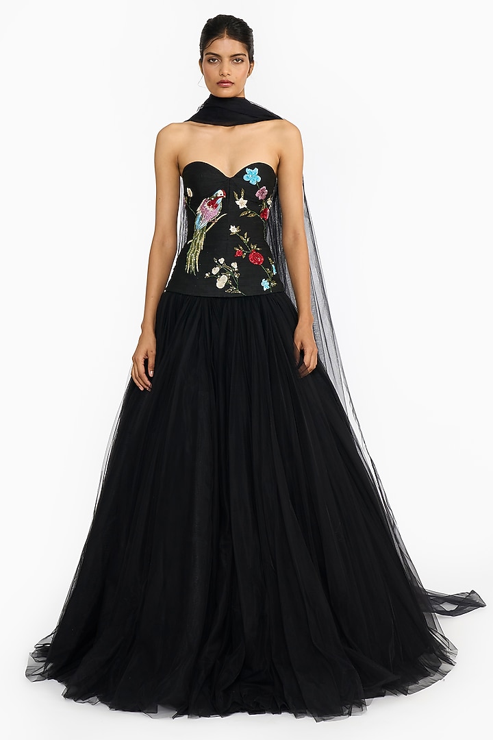 Black Tulle Skirt Set by Gauri And Nainika at Pernia's Pop Up Shop