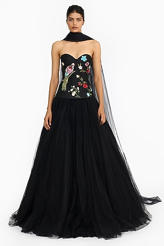 Black Tulle Skirt Set by Gauri And Nainika