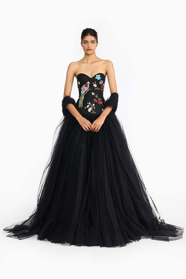 Black Tulle Skirt Set by Gauri And Nainika at Pernia's Pop Up Shop