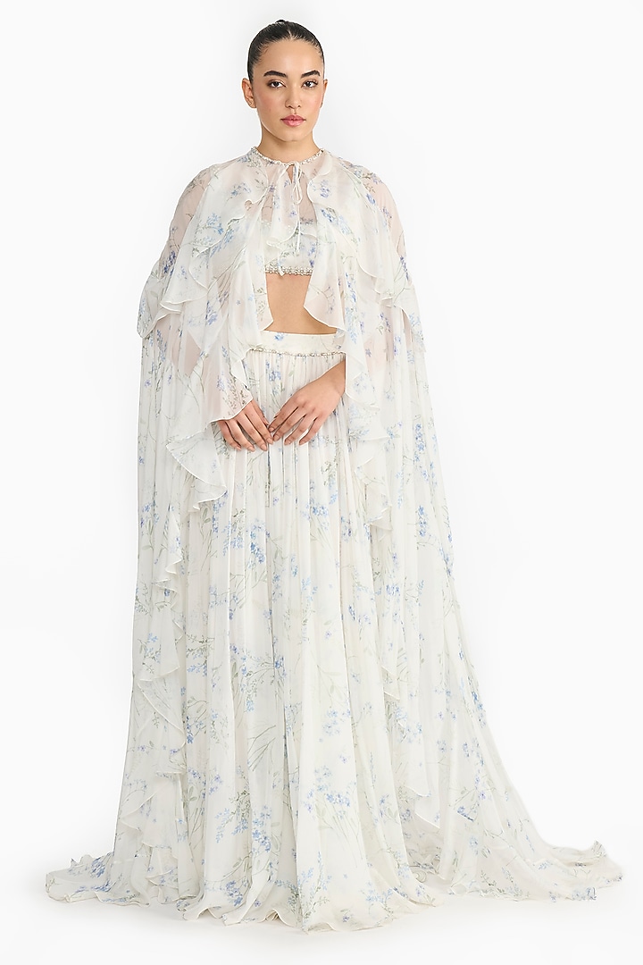 Lavender Chiffon Printed Jacket Bridal Lehenga Set by Gauri And Nainika at Pernia's Pop Up Shop