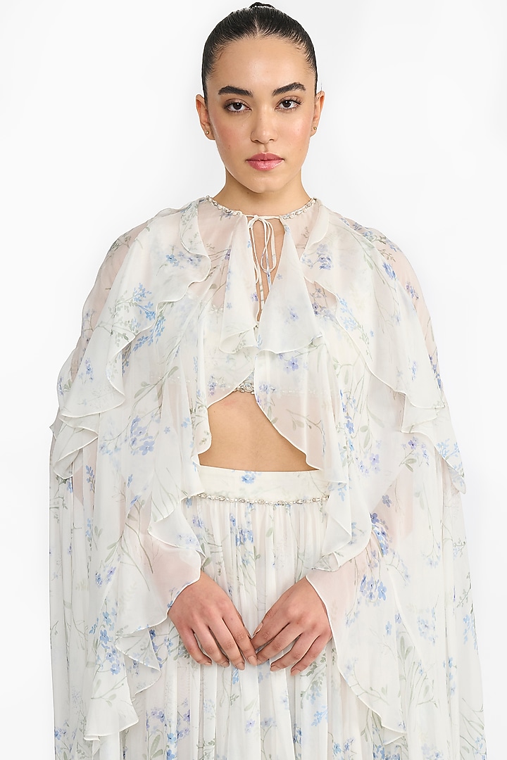 Lavender Chiffon Printed Jacket Bridal Lehenga Set by Gauri And Nainika at Pernia's Pop Up Shop