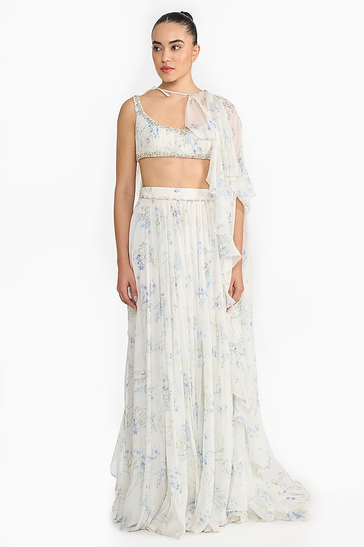 Lavender Chiffon Printed Jacket Bridal Lehenga Set by Gauri And Nainika at Pernia's Pop Up Shop