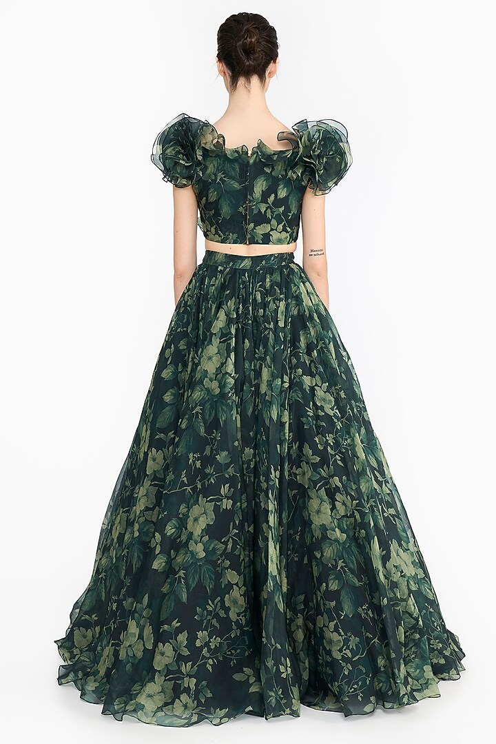 Green Silk Organza Forest Printed Bridal Lehenga Set by Gauri And Nainika at Pernia's Pop Up Shop