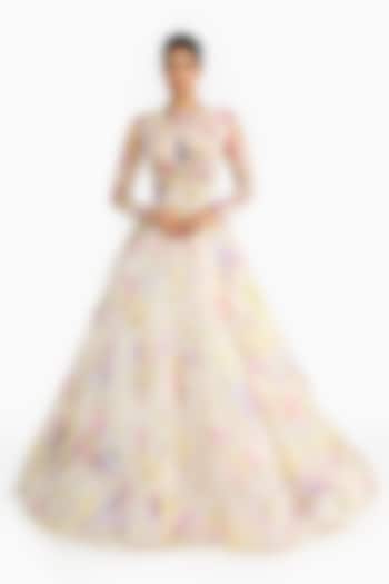 Lilac Silk Organza Printed & Embroidered Angrakha by Gauri And Nainika at Pernia's Pop Up Shop