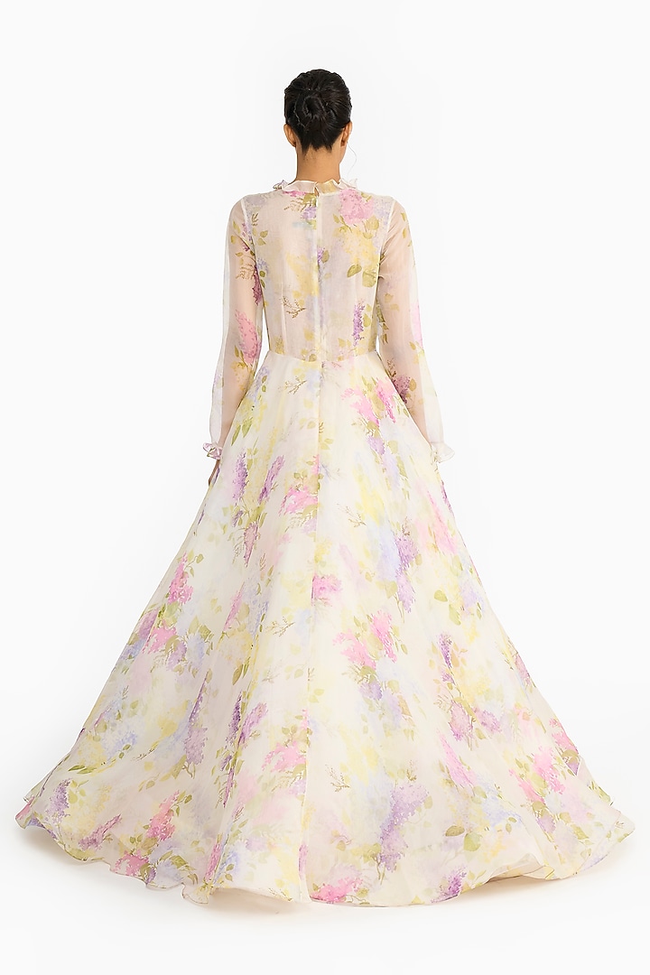 Lilac Silk Organza Printed & Embroidered Angrakha by Gauri And Nainika at Pernia's Pop Up Shop