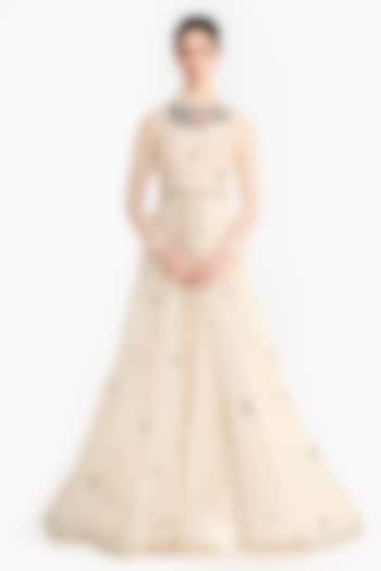 Ivory Silk Organza French Embroidered Angrakha by Gauri And Nainika at Pernia's Pop Up Shop