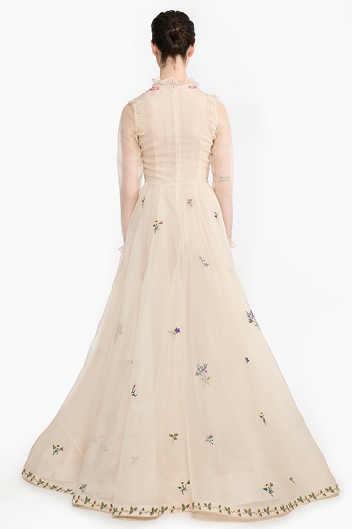 Ivory Silk Organza French Embroidered Angrakha by Gauri And Nainika at Pernia's Pop Up Shop