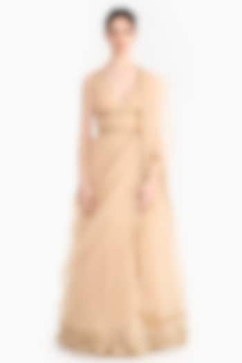 Peach Tulle Bridal Anarkali Set by Gauri And Nainika at Pernia's Pop Up Shop