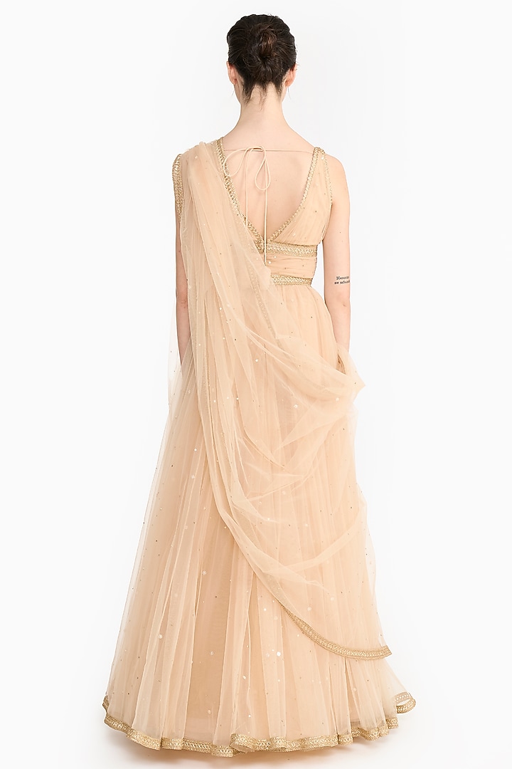 Peach Tulle Bridal Anarkali Set by Gauri And Nainika at Pernia's Pop Up Shop