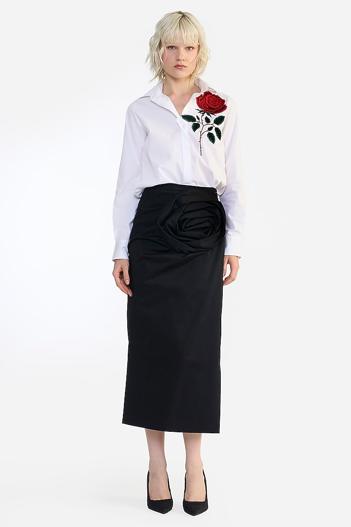Black Heavy Cotton Midi Skirt by Gauri And Nainika at Pernia's Pop Up Shop