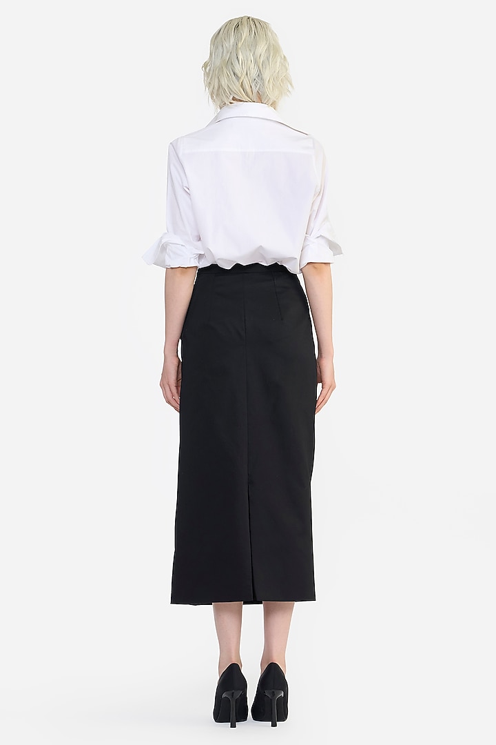 Black Heavy Cotton Midi Skirt by Gauri And Nainika at Pernia's Pop Up Shop