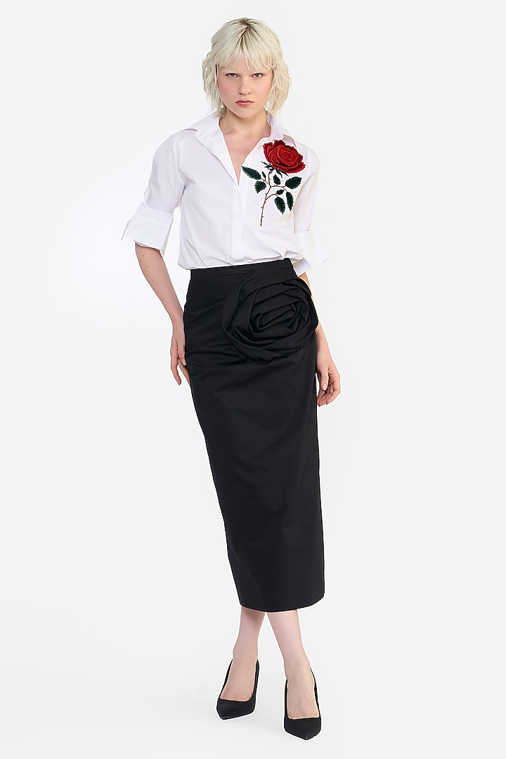 Black Heavy Cotton Midi Skirt by Gauri And Nainika at Pernia's Pop Up Shop