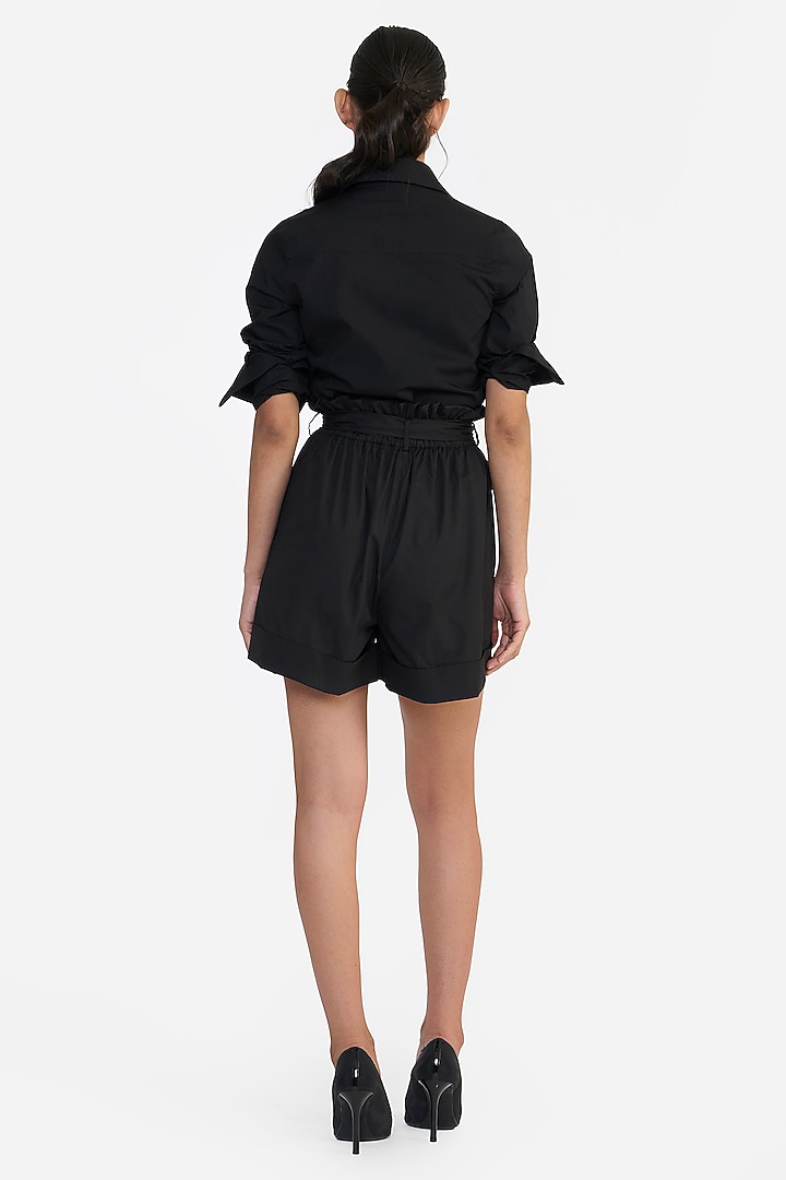 Black Cotton Paperbag Shorts With Belt by Gauri And Nainika at Pernia's Pop Up Shop