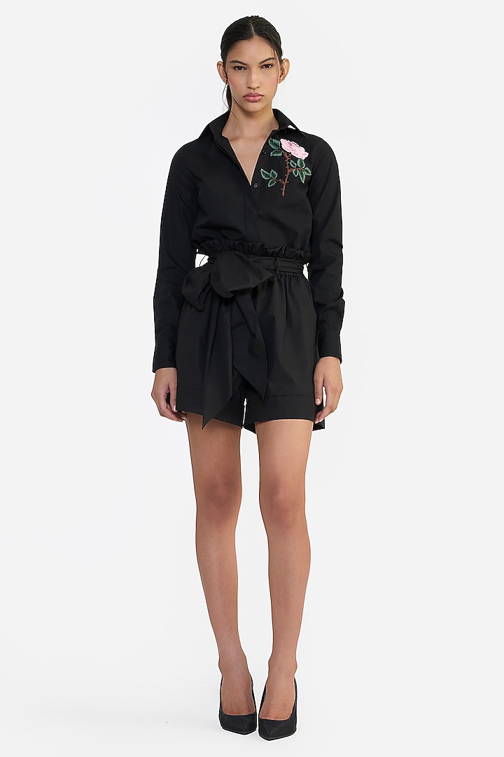 Black Cotton Paperbag Shorts With Belt by Gauri And Nainika at Pernia's Pop Up Shop