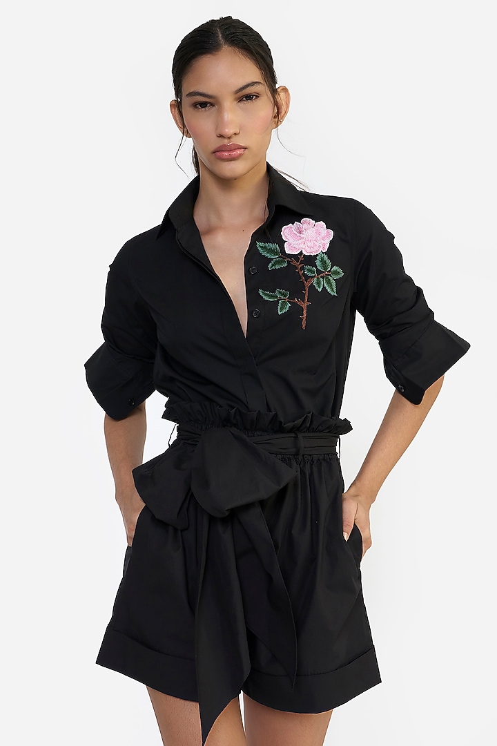 Black Cotton Paperbag Shorts With Belt by Gauri And Nainika at Pernia's Pop Up Shop