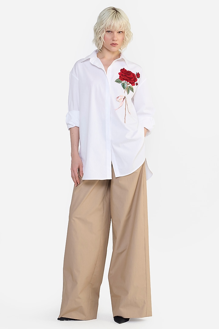 Khaki Cotton Straight-Leg Pants by Gauri And Nainika at Pernia's Pop Up Shop
