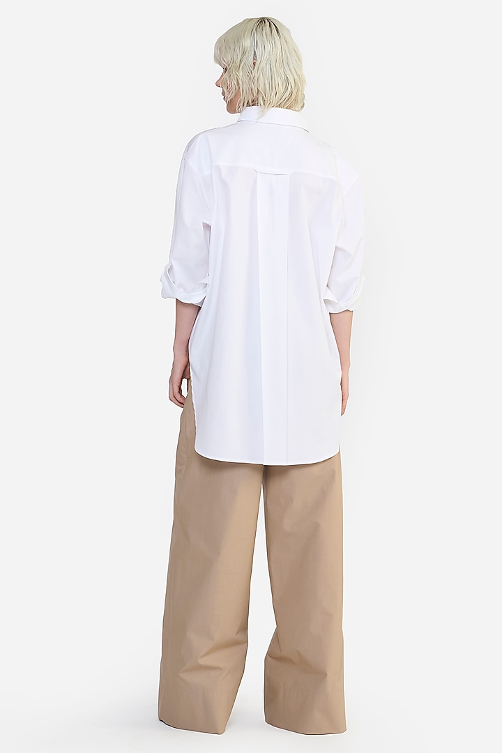 Khaki Cotton Straight-Leg Pants by Gauri And Nainika at Pernia's Pop Up Shop