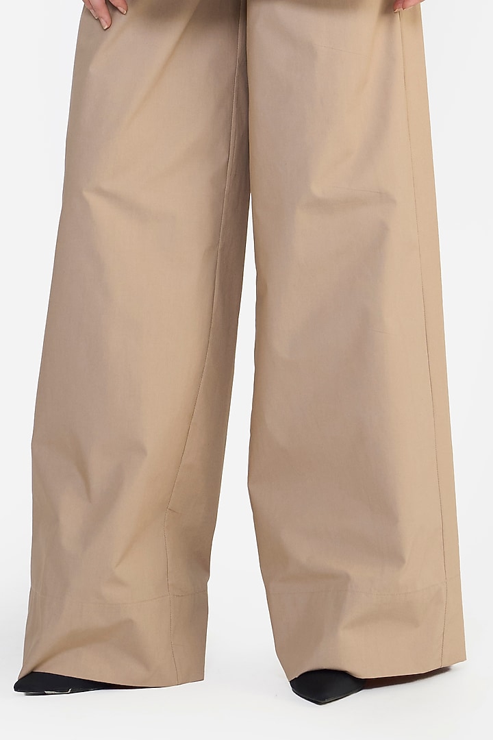 Khaki Cotton Straight-Leg Pants by Gauri And Nainika at Pernia's Pop Up Shop