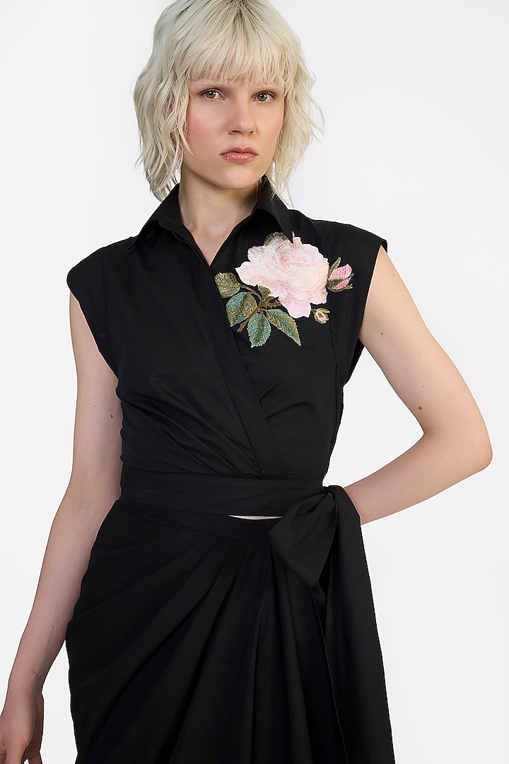 Black Cotton Embroidered Shirt by Gauri And Nainika at Pernia's Pop Up Shop