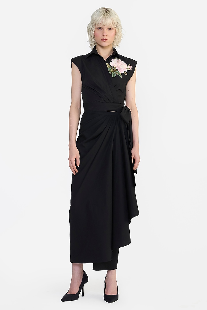 Black Cotton Embroidered Shirt by Gauri And Nainika at Pernia's Pop Up Shop