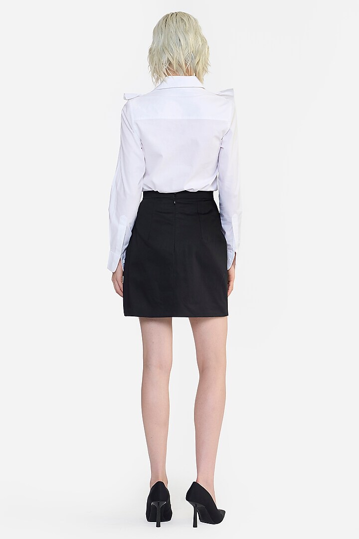 Black Cotton Draped Mini Skirt by Gauri and Nainika at Pernia's Pop Up Shop