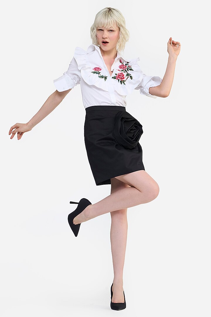 Black Cotton Draped Mini Skirt by Gauri and Nainika at Pernia's Pop Up Shop