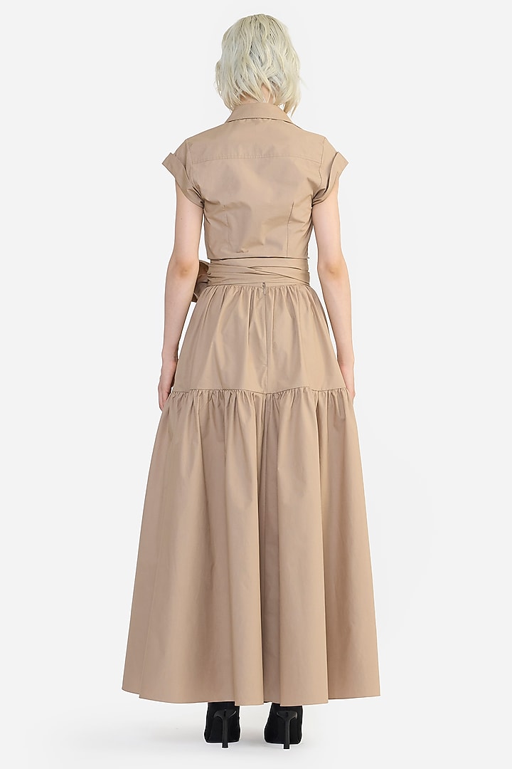 Khaki Cotton Skirt by Gauri and Nainika at Pernia's Pop Up Shop