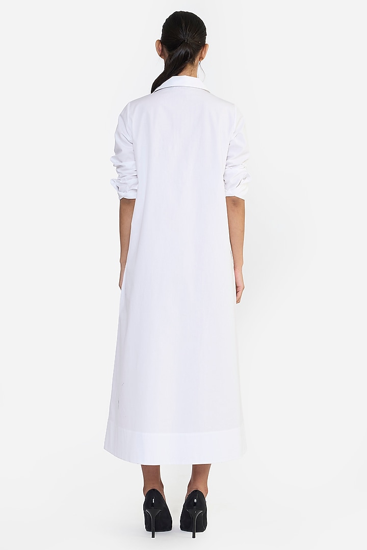 White Cotton Thread Embroidered A-Line Cocktail Shirt Dress by Gauri and Nainika at Pernia's Pop Up Shop