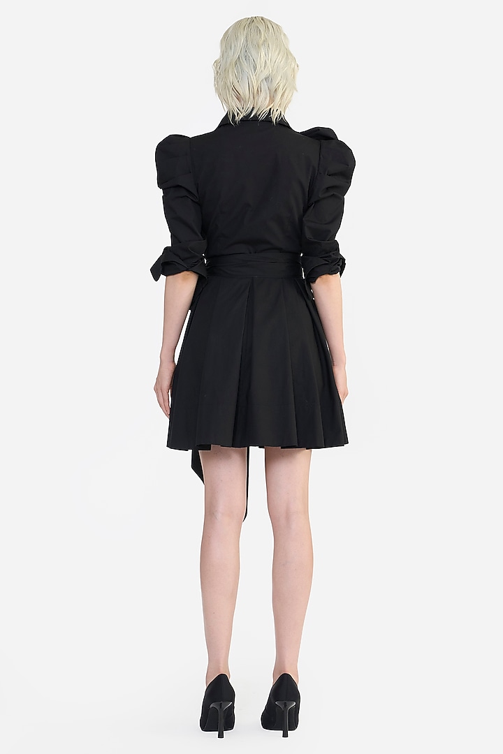 Black Cotton Ruffled Mini Cocktail Shirt Dress by Gauri and Nainika at Pernia's Pop Up Shop
