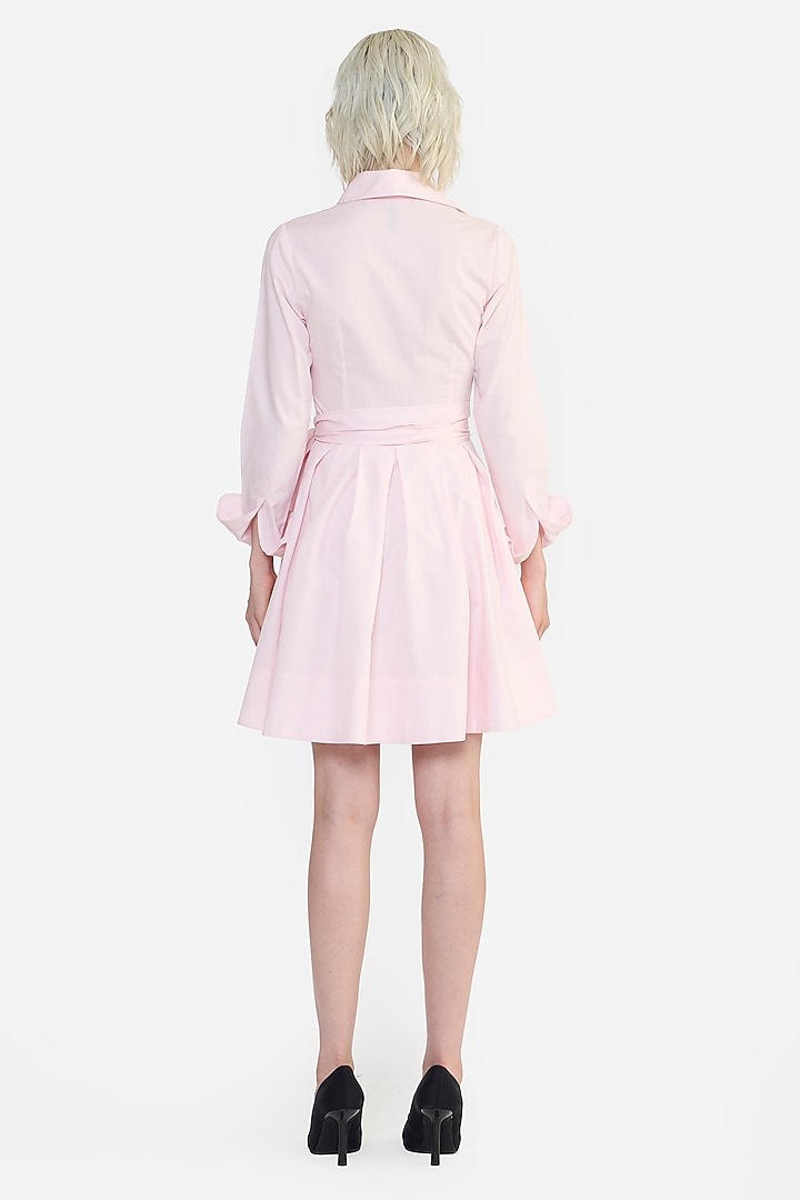 Pink Cotton Thread Embroidered Mini Cocktail Shirt Dress by Gauri and Nainika at Pernia's Pop Up Shop