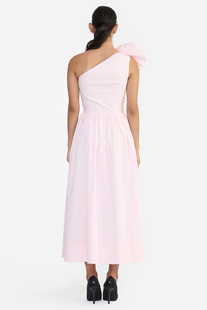 Pink Cotton Midi One-Shoulder Cocktail Dress by Gauri and Nainika at Pernia's Pop Up Shop