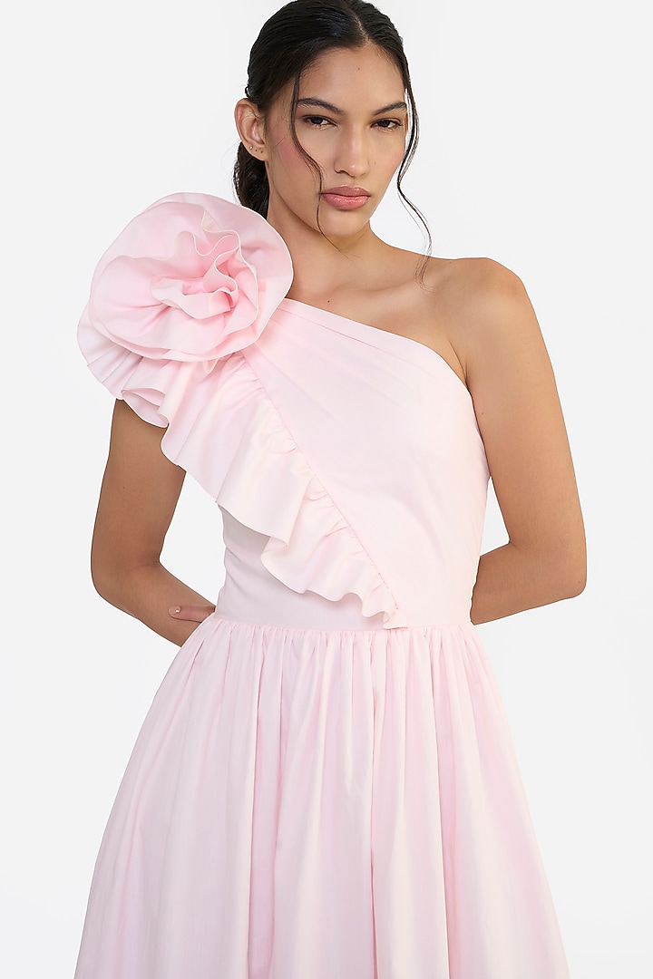 Pink Cotton Midi One-Shoulder Cocktail Dress by Gauri and Nainika at Pernia's Pop Up Shop