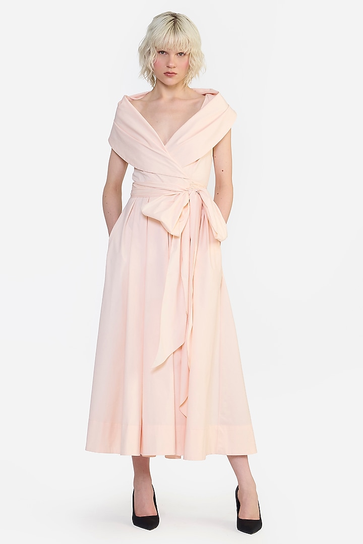 Light Peach Cotton Wrap Cocktail Dress by Gauri and Nainika at Pernia's Pop Up Shop